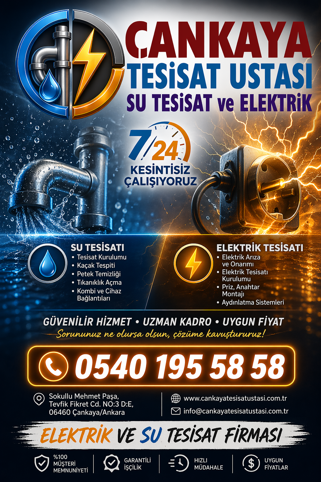 Her türlü tesisat arızasına karşı hızlı çözüm sunan profesyonel ekip ile güvenli ve uzun ömürlü kullanım sağlayan hizmet anlayışı